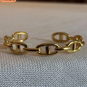 14k yellow gold plated wider link chain mariner anchor bangle cuff bracelet new